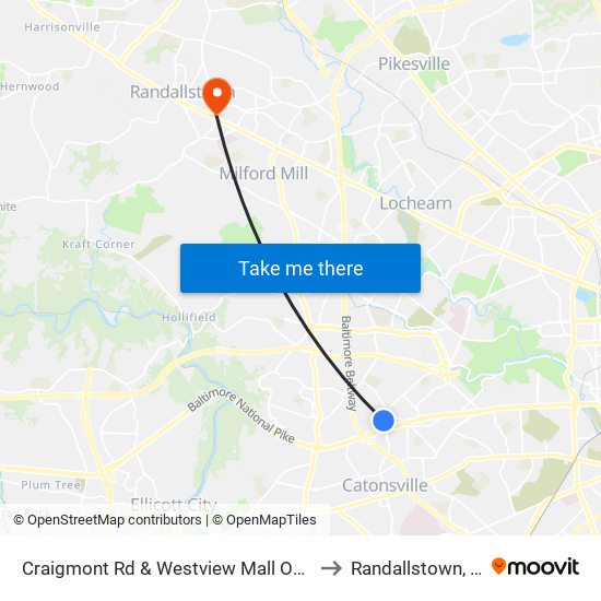 Craigmont Rd & Westview Mall Opp Wb to Randallstown, MD map