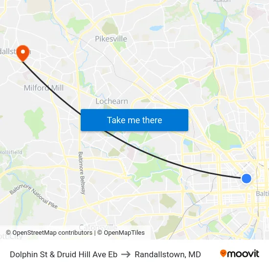 Dolphin St & Druid Hill Ave Eb to Randallstown, MD map