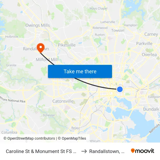 Caroline St & Monument St FS Nb to Randallstown, MD map