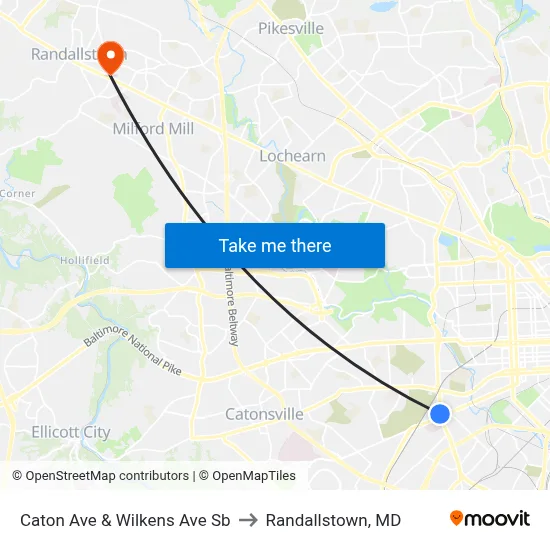 Caton Ave & Wilkens Ave Sb to Randallstown, MD map