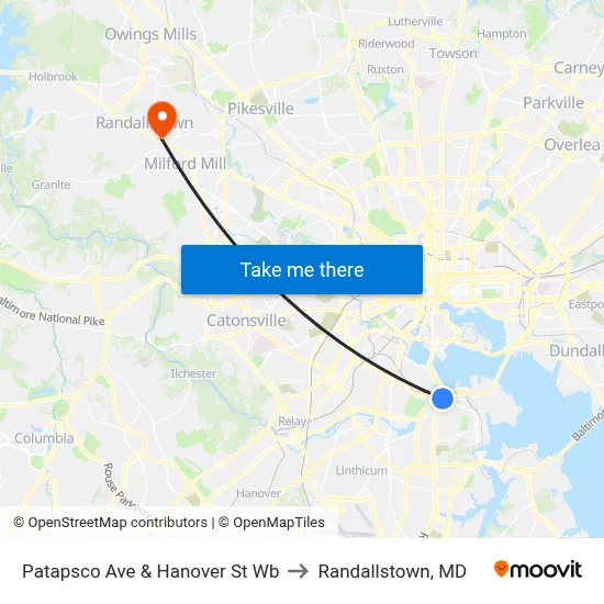 Patapsco Ave & Hanover St Wb to Randallstown, MD map