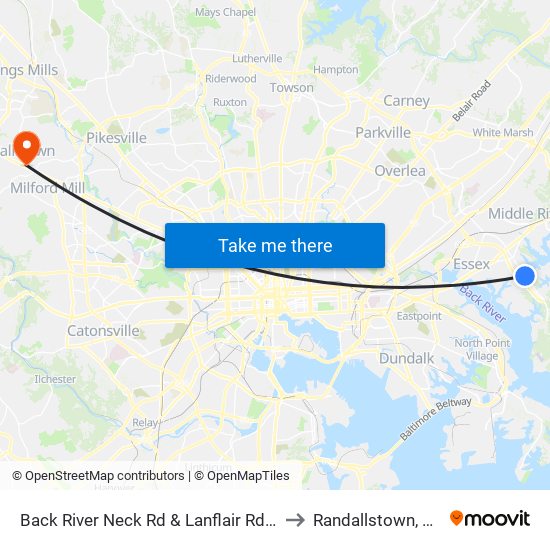 Back River Neck Rd & Lanflair Rd Sb to Randallstown, MD map