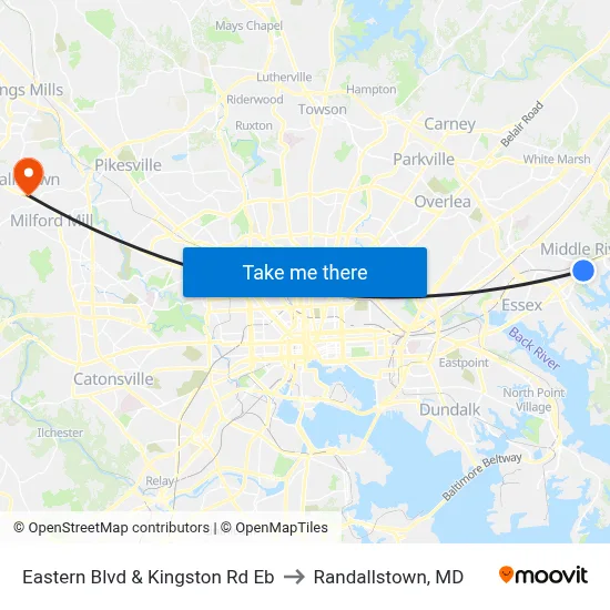 Eastern Blvd & Kingston Rd Eb to Randallstown, MD map