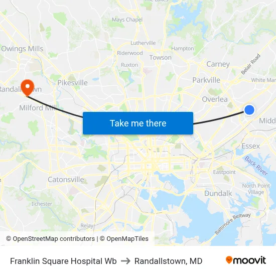 Franklin Square Hospital Wb to Randallstown, MD map