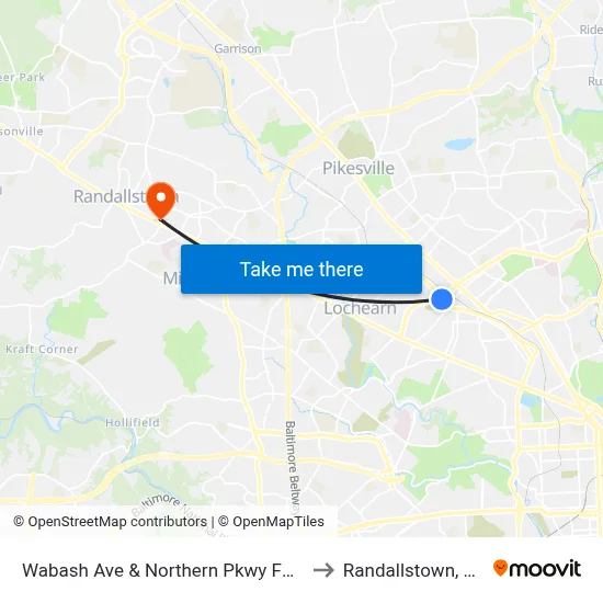 Wabash Ave & Northern Pkwy FS Sb to Randallstown, MD map