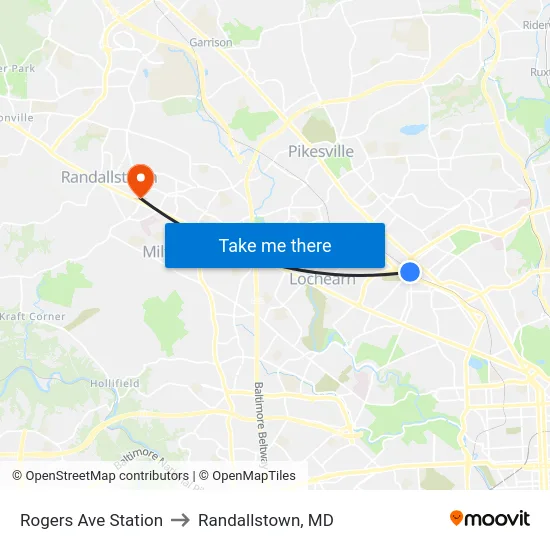 Rogers Ave Station to Randallstown, MD map