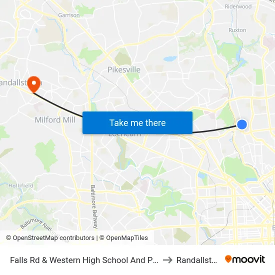 Falls Rd & Western High School And Polytechnic Institute Sb to Randallstown, MD map