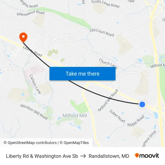 Liberty Rd & Washington Ave Sb to Randallstown, MD map