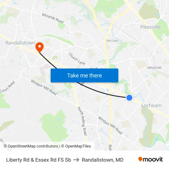 Liberty Rd & Essex Rd FS Sb to Randallstown, MD map