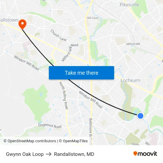 Gwynn Oak Loop to Randallstown, MD map