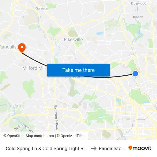 Cold Spring Ln & Cold Spring Light Rail Station Mid Wb to Randallstown, MD map