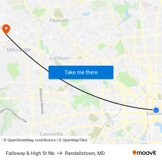 Fallsway & High St Nb to Randallstown, MD map