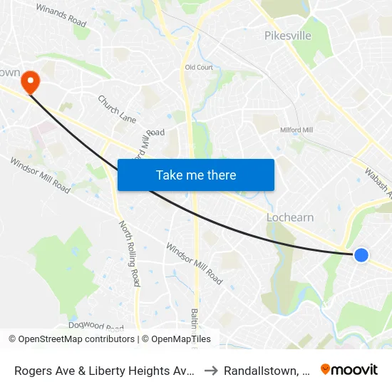 Rogers Ave & Liberty Heights Ave Sb to Randallstown, MD map