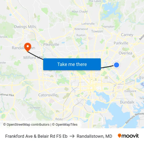 Frankford Ave & Belair Rd FS Eb to Randallstown, MD map