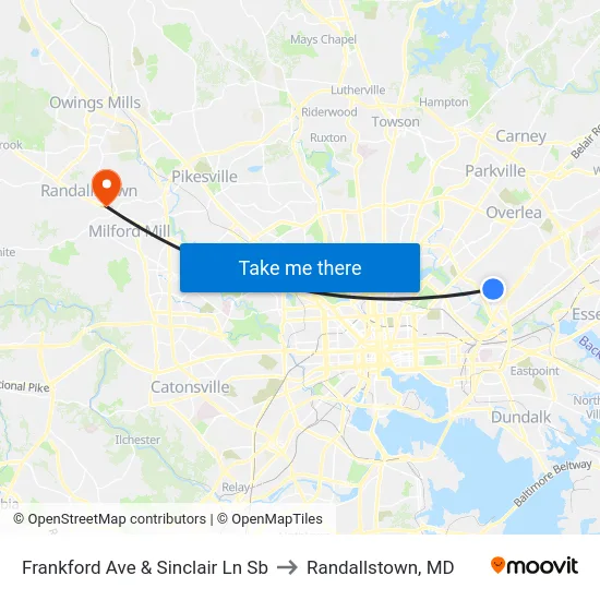 Frankford Ave & Sinclair Ln Sb to Randallstown, MD map