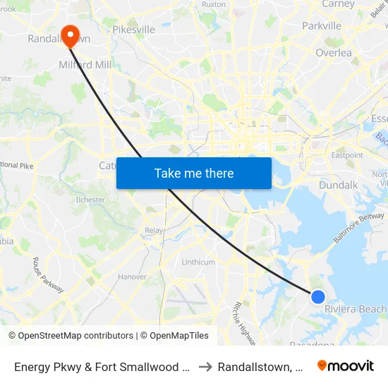 Energy Pkwy & Fort Smallwood Rd to Randallstown, MD map