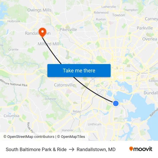 South Baltimore Park & Ride to Randallstown, MD map