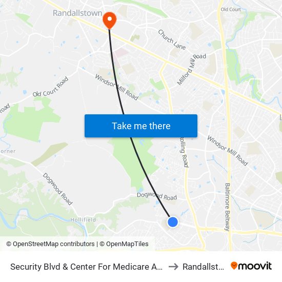 Security Blvd & Center For Medicare And Medicaid Services Eb to Randallstown, MD map