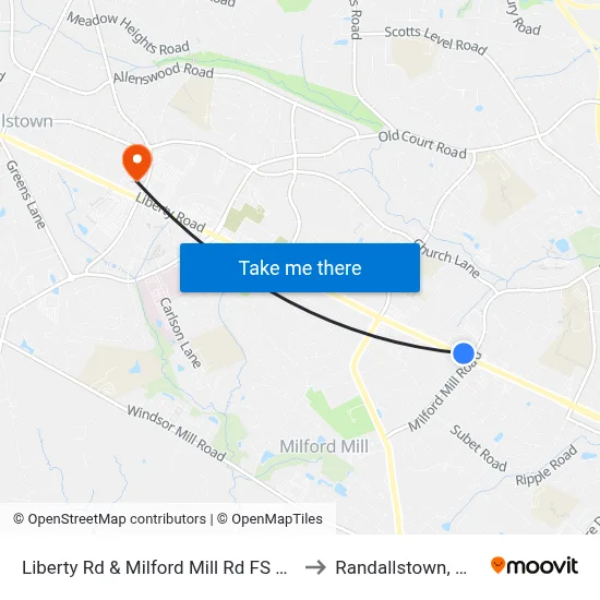 Liberty Rd & Milford Mill Rd FS Nb to Randallstown, MD map
