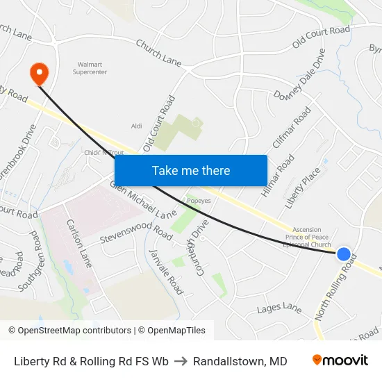 Liberty Rd & Rolling Rd FS Wb to Randallstown, MD map