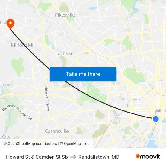 Howard St & Camden St Sb to Randallstown, MD map