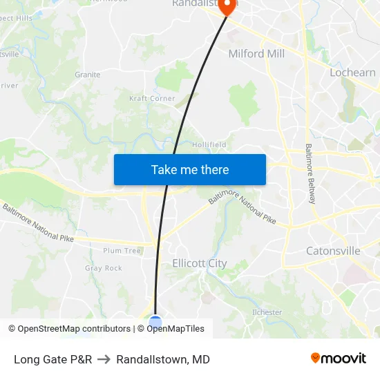 Long Gate P&R to Randallstown, MD map