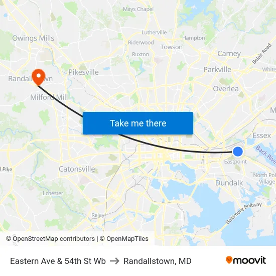 Eastern Ave & 54th St Wb to Randallstown, MD map