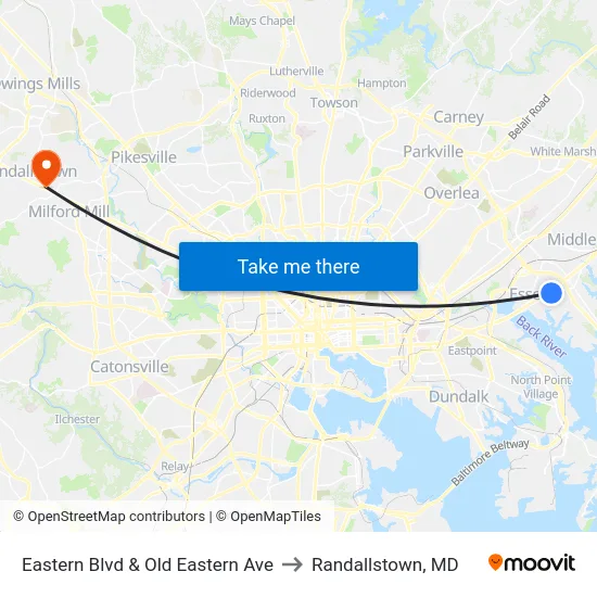 Eastern Blvd & Old Eastern Ave to Randallstown, MD map