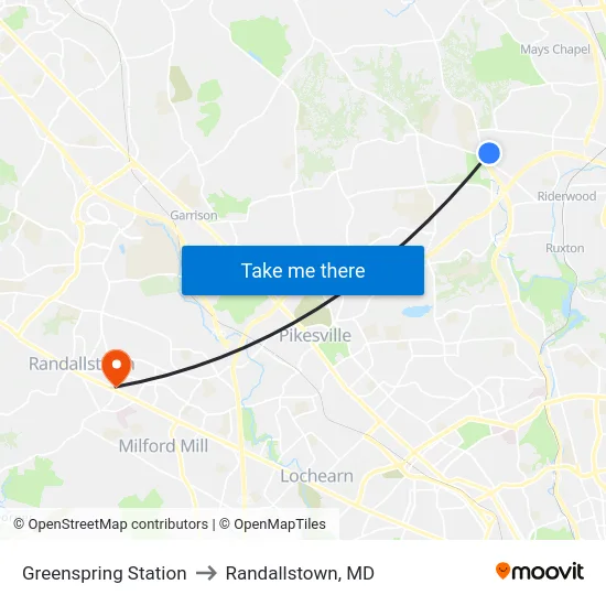 Greenspring Station to Randallstown, MD map