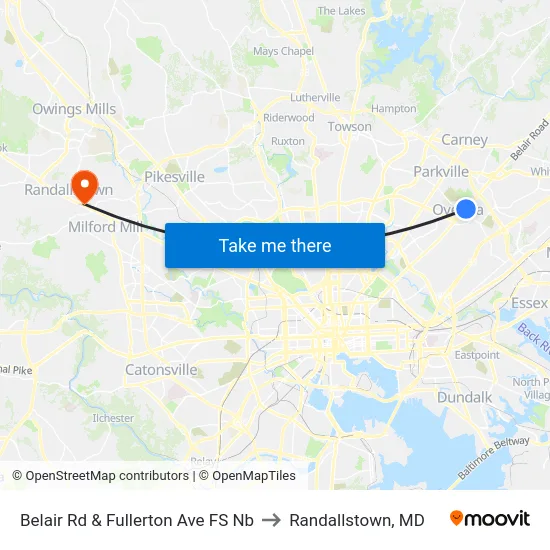 Belair Rd & Fullerton Ave FS Nb to Randallstown, MD map