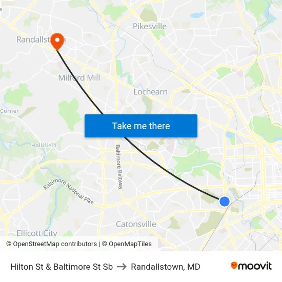 Hilton St & Baltimore St Sb to Randallstown, MD map