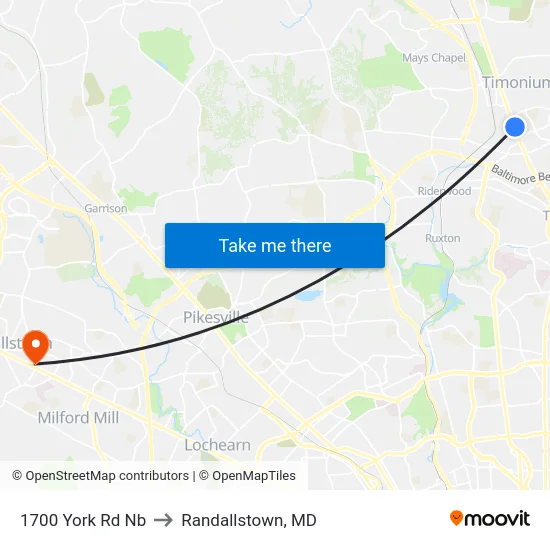 1700 York Rd Nb to Randallstown, MD map