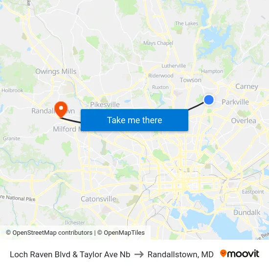 Loch Raven Blvd & Taylor Ave Nb to Randallstown, MD map