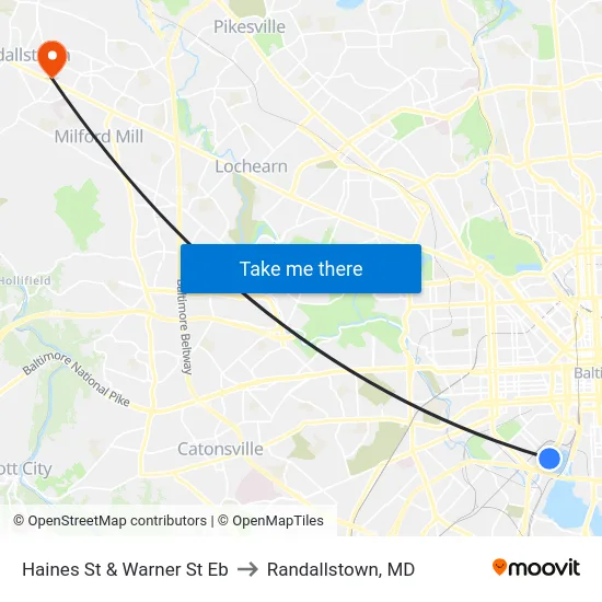 Haines St & Warner St Eb to Randallstown, MD map