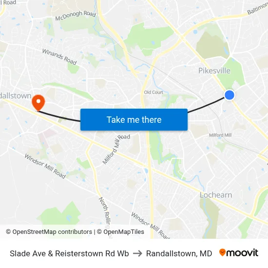 Slade Ave & Reisterstown Rd Wb to Randallstown, MD map