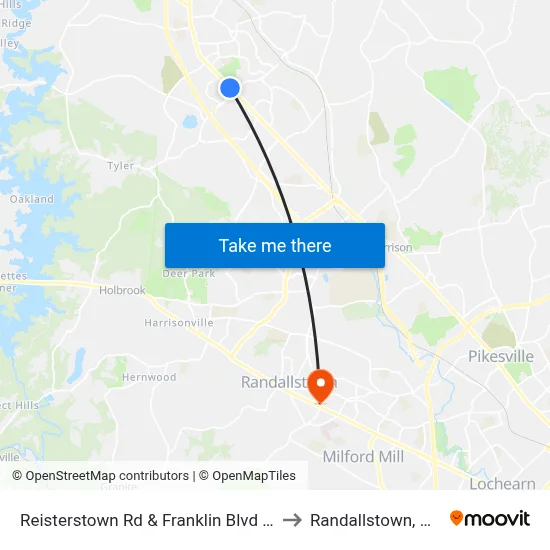 Reisterstown Rd & Franklin Blvd Sb to Randallstown, MD map
