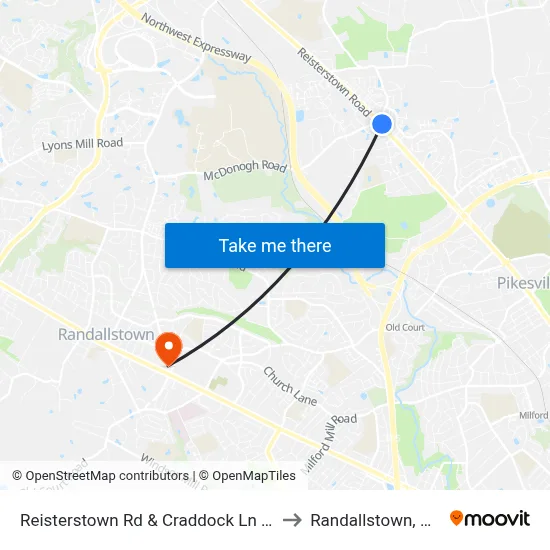Reisterstown Rd & Craddock Ln Nb to Randallstown, MD map