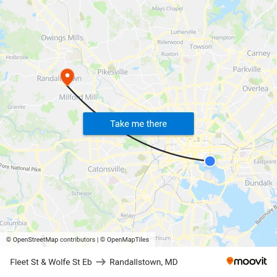 Fleet St & Wolfe St Eb to Randallstown, MD map