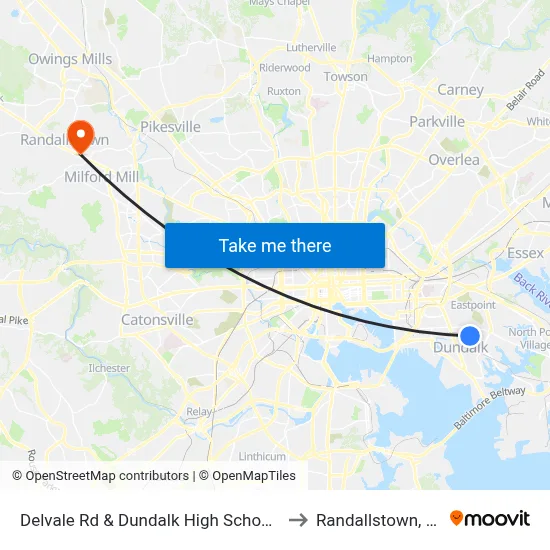 Delvale Rd & Dundalk High School Nb to Randallstown, MD map