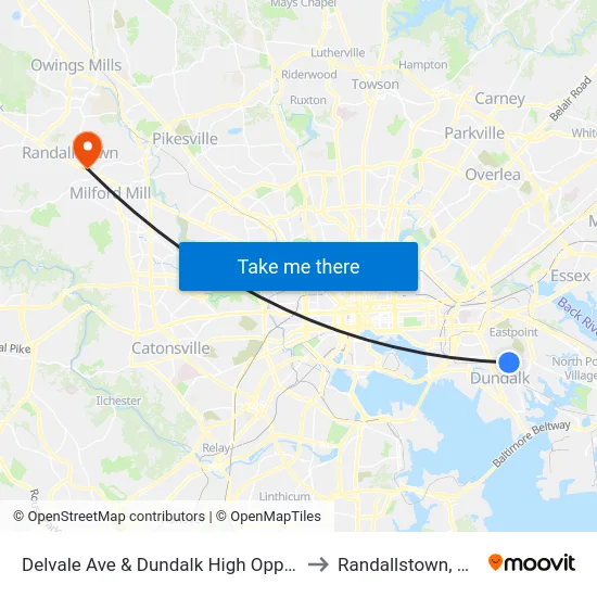 Delvale Ave & Dundalk High Opp Sb to Randallstown, MD map