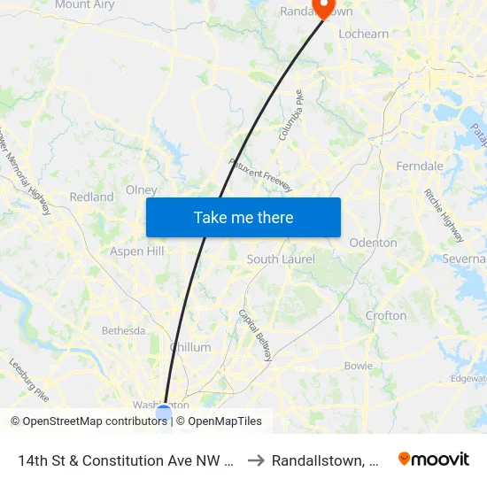 14th St & Constitution Ave NW Sb to Randallstown, MD map