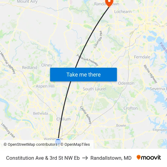 Constitution Ave & 3rd St NW Eb to Randallstown, MD map