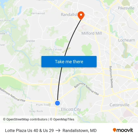 Lotte Plaza Us 40 & Us 29 to Randallstown, MD map