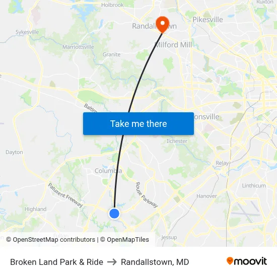 Broken Land Park & Ride to Randallstown, MD map