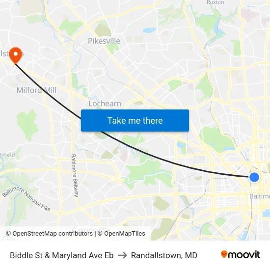Biddle St & Maryland Ave Eb to Randallstown, MD map