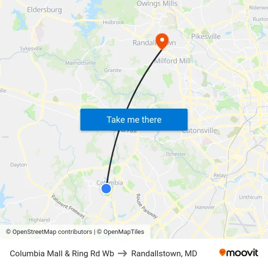 Columbia Mall & Ring Rd Wb to Randallstown, MD map