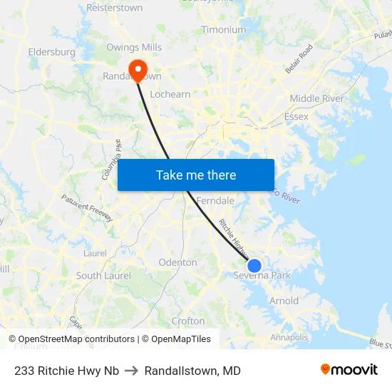 233 Ritchie Hwy Nb to Randallstown, MD map