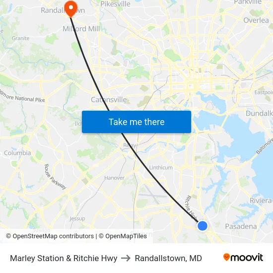 Marley Station & Ritchie Hwy to Randallstown, MD map