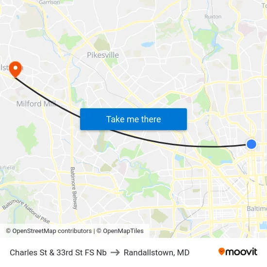 Charles St & 33rd St FS Nb to Randallstown, MD map