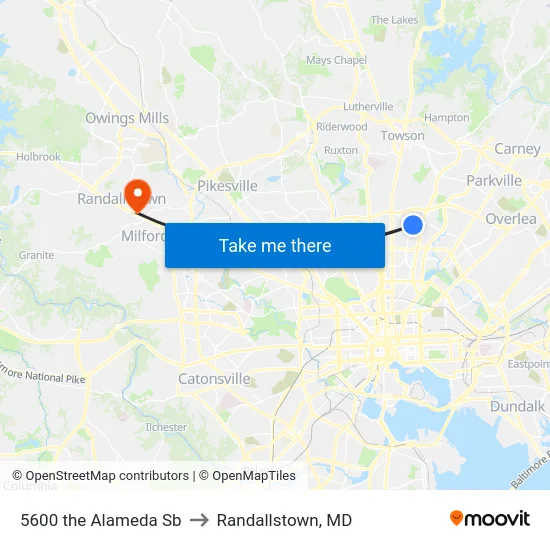5600 the Alameda Sb to Randallstown, MD map